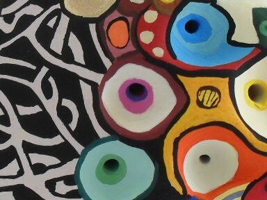 Hervé THAREL - SCHMIMBLOCK'S sphère 2013 - gouache T7 sur argile - diam