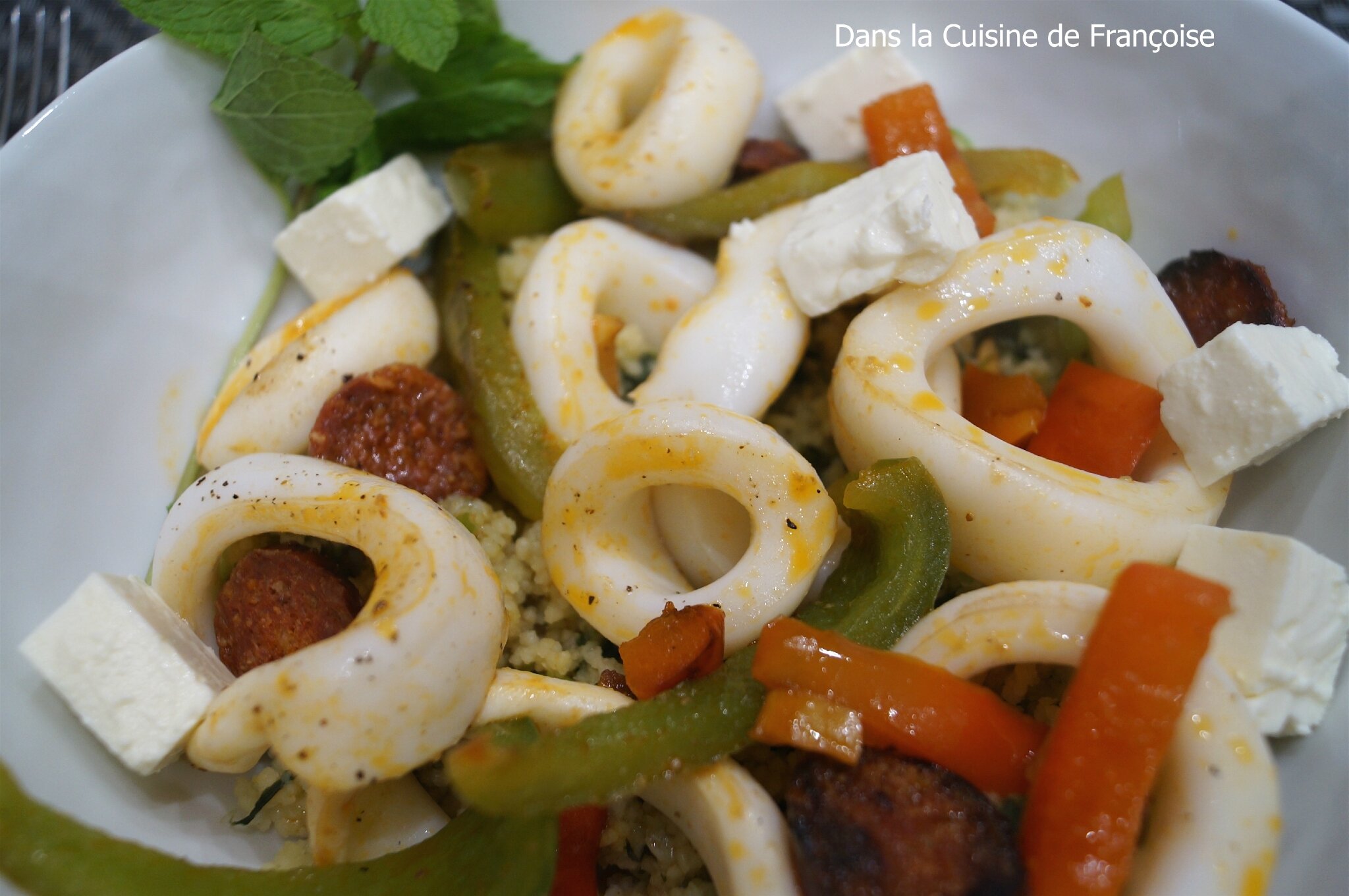 Calamars et Chorizo, Couscous à la Grecque (Recette Jamie Oliver