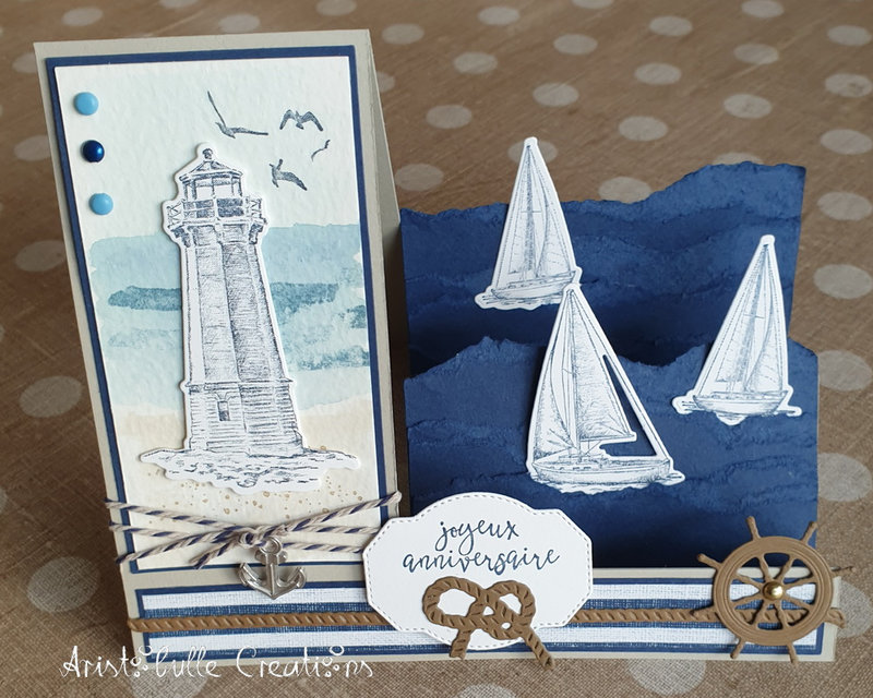 Carte escalier anniversaire phare et bateaux - 12 mars 21