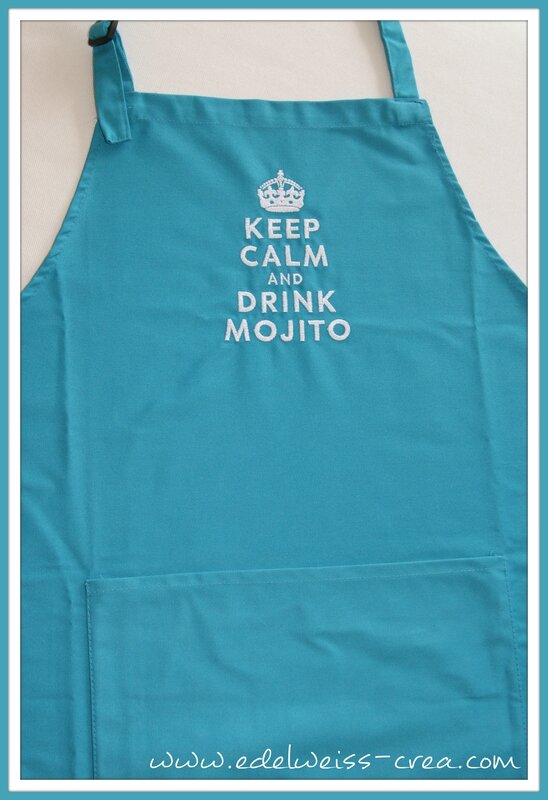 Tablier turquoise brodé - Keep Calm and drink mojito