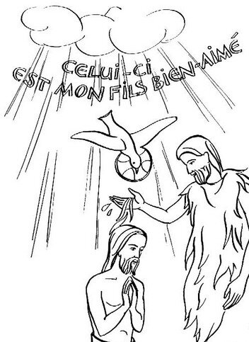 Baptême de Jésus dans l'Esprit, détail dessin de C Devillers