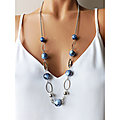 Sautoir bleu marine pour femme, un bijou artisanal moderne pièce unique 