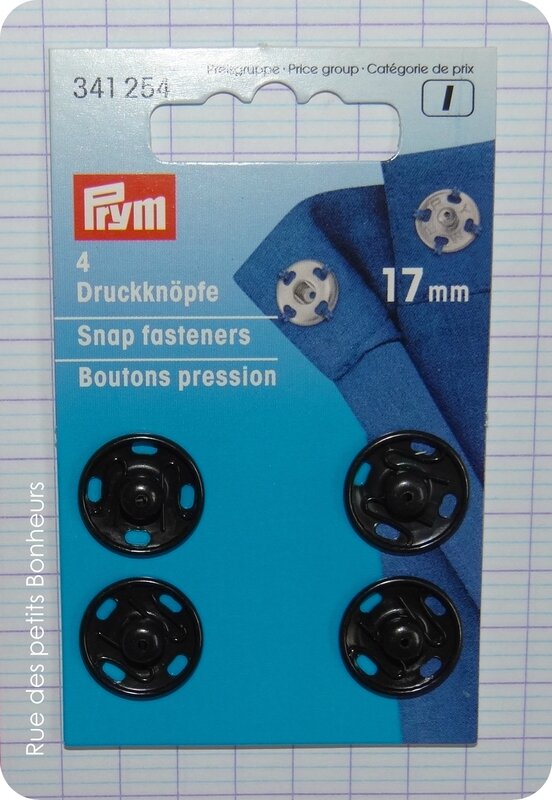 Bouton pression à coudre noir 17 mm