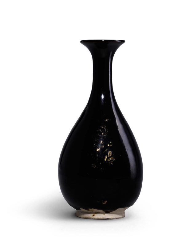 A rare Ding black-glazed gilt-decorated vase, yuhuchunping, Late Northern Song dynasty, late 11th-early 12th century