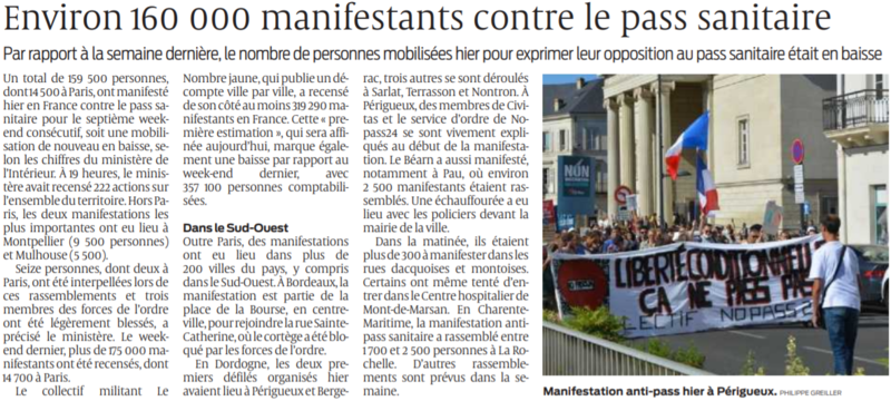 2021 08 29 SO Environ 160 000 manifestants contre le pass sanitaire