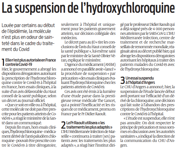 2020 05 28 SO Suspension de l'hydroxychloroquine