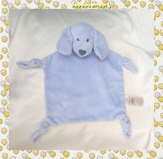 Doudou Peluche Plat Chien Bleu Dos Tissu Rayures Primark Early Days