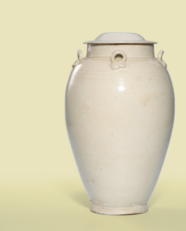 A white-glazed handled jar and cover, Song dynasty (960-1279)