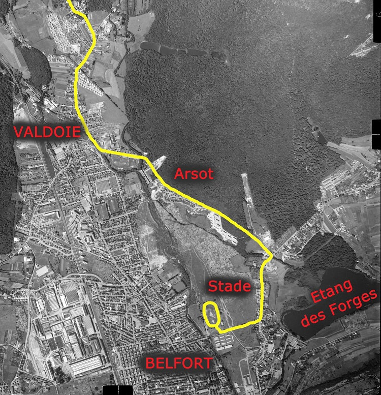 Vue aérienne 1961 Parcours Tour de France Belfort