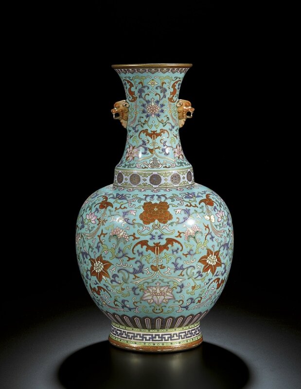 A large turquoise-ground 'famille-rose' vase, Seal mark and period of Qianlong (1736-1795)