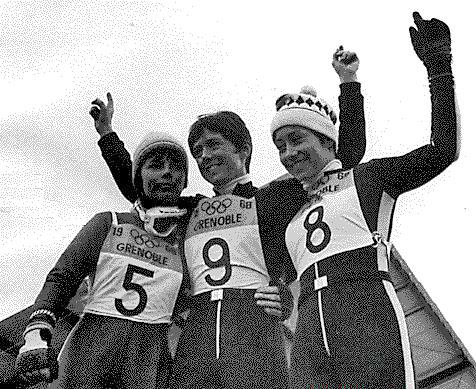 Photo JO 1968 Grenoble Podium Slalom Famose Greene Bochatay