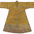 An imperial yellow satin brocade robe, <b>chuba</b>, the brocade, 18th century