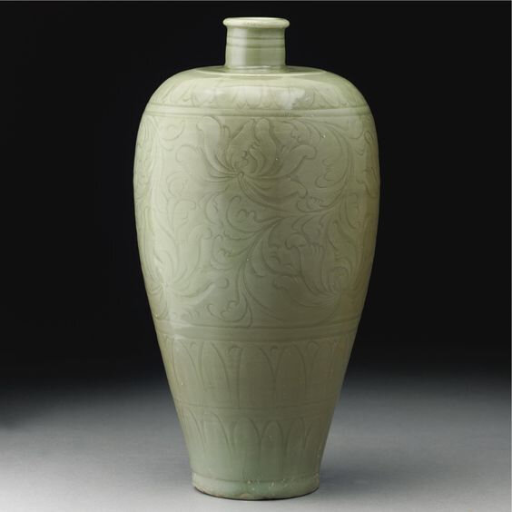 A 'Longquan' celadon carved vase, meiping, Northern Song Dynasty