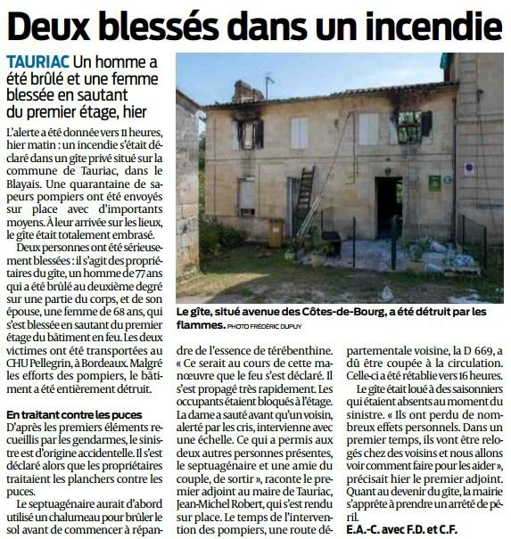 2017 08 29 SO Tauriac deux blessés dans un incendie