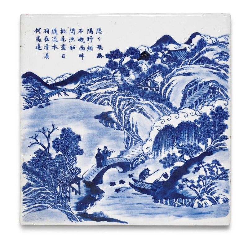 A rare blue and white square tea ceremony tray, Jiaqing mark and period (1796-1820)