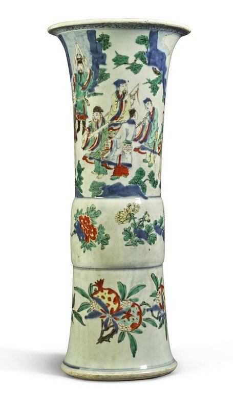 A large wucai 'Daoist pantheon' beaker vase, Qing dynasty, Shunzhi period (1644-1661)