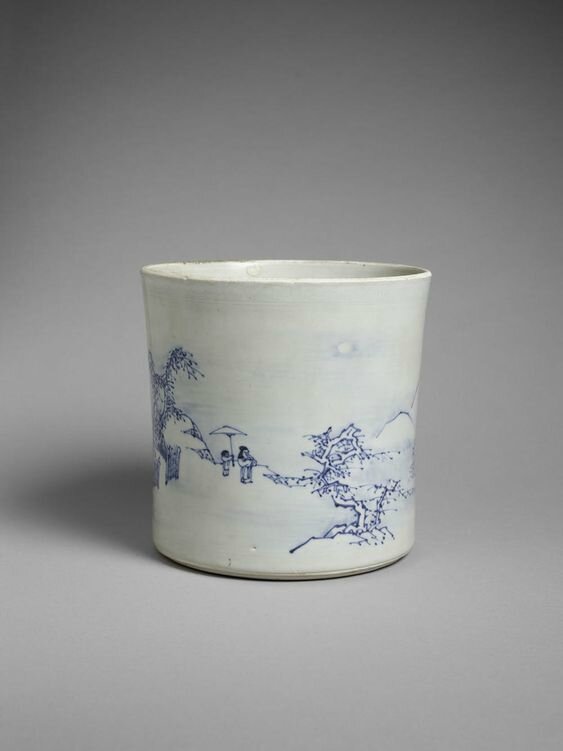 Brushpot with Snow Scene, China, Transitional period, 17th century, Hatcher Collection, Chinese junk sunk 1646, discovered 1983
