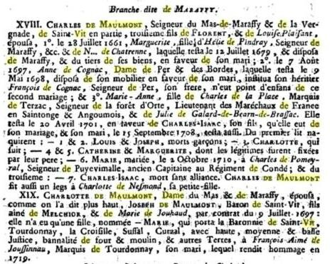 Maulmont branche de maraffy, mention de : Charles de POMEYRAL, Seigneur de Puyevimalle, ancien capitaine de Condé.