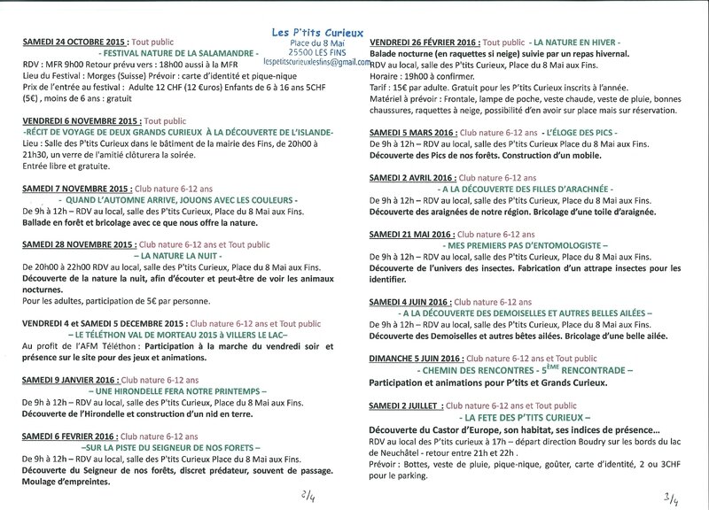 Les P-tits Curieux programme 2016 pages 2-3