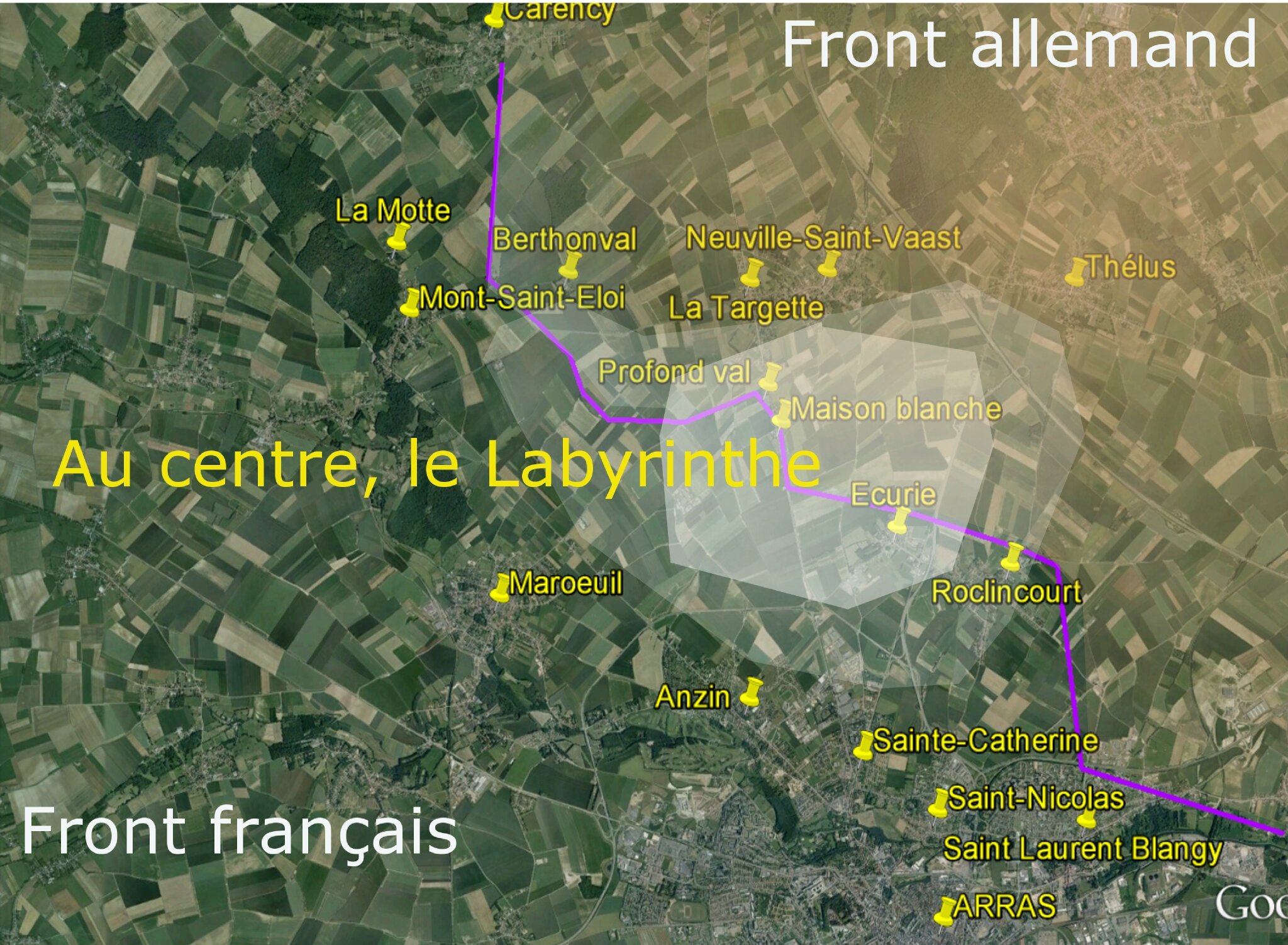 Labyrinthe le front au 22 avril 1915
