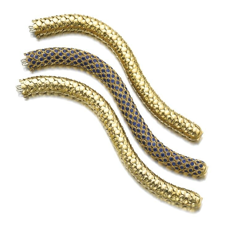 Gold and sapphire necklacebracelet combination, René Boivin, 1960s