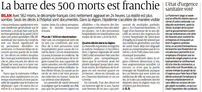 2020 03 22 SO La barre des 500 morts est franchie