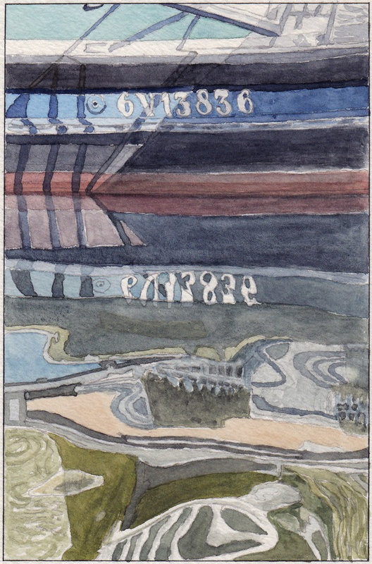 Aquarelles de Venise 04 barque immatriculée avec reflets (sans bords) 1024