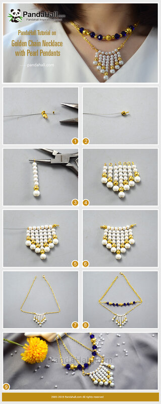 4-PandaHall-Tutorial-on-Golden-Chain-Necklace-with-Pearl-Pendants
