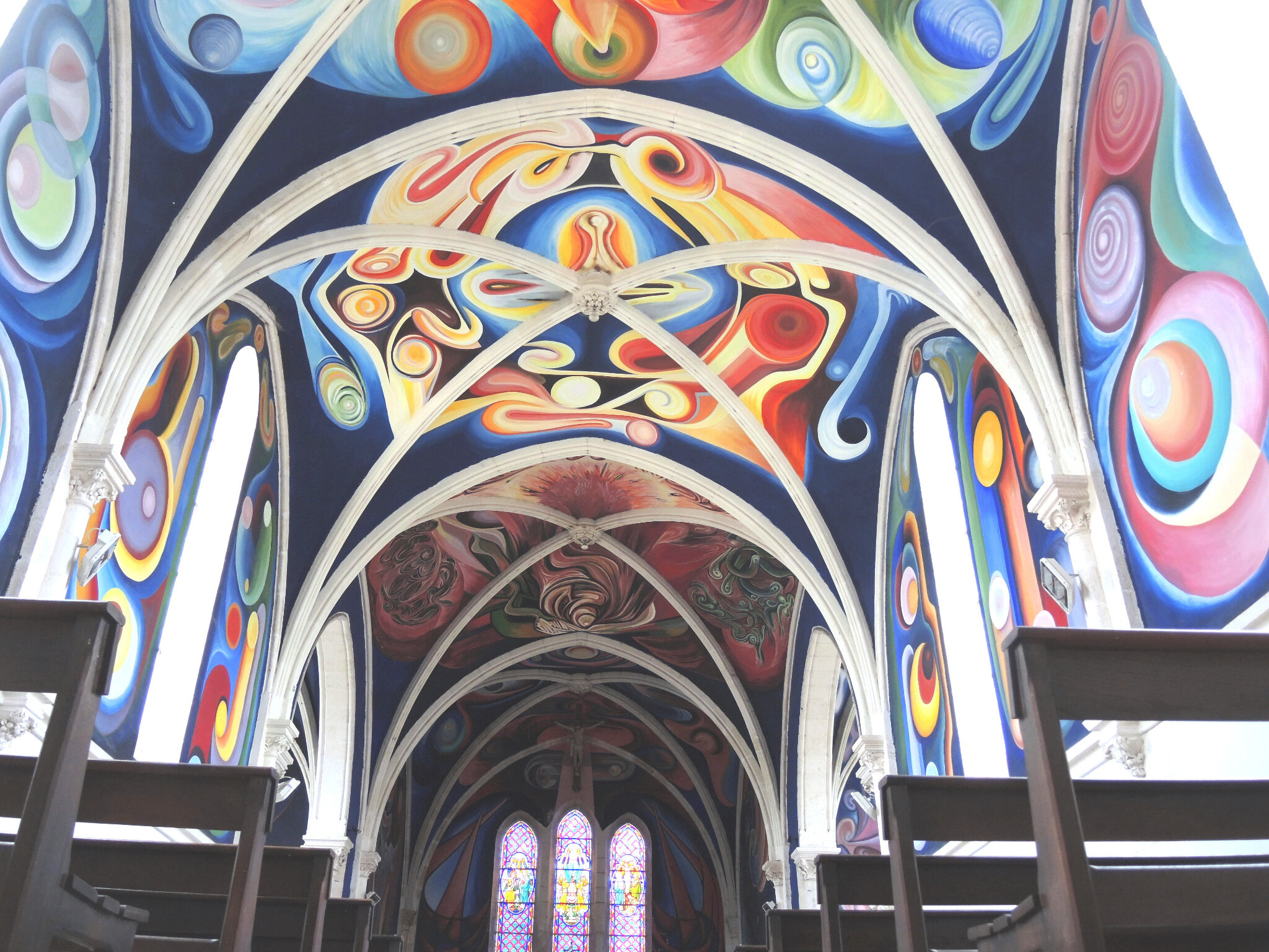 Le Menoux, église Notre-Dame, peintures, voûte et bancs (36)