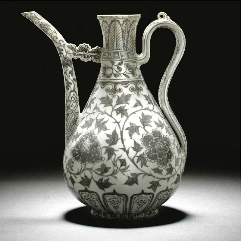 A rare underglaze copper-red decorated ewer Ming dynasty, Hongwu period (1368-1398)